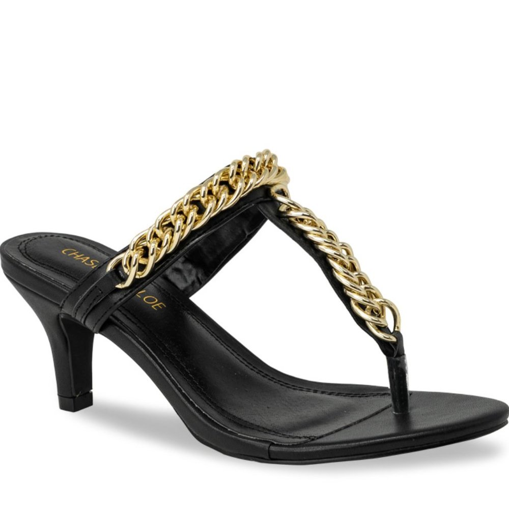 Women's Heeled Sandal with Gold Chain Accent